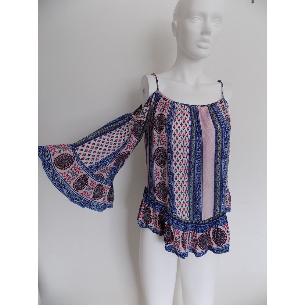 Entro blouse top cold shoulder bell sleeves floral boho size Small